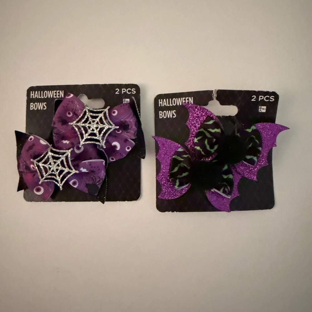 Party City Purple Halloween Bows with Spider Webs and Bat Wings